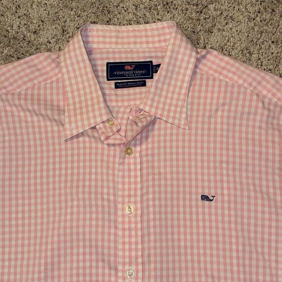 Vineyard Vines Pink White Gingham Long Sleeve Performance Button Down Shirt XL - Picture 3 of 6